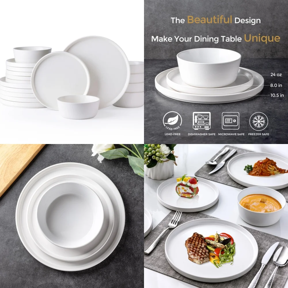 

Набор керамической посуды Современный набор керамической посуды для 6 плоских каменных тарелок и мисок Элегантная коллекция посуды