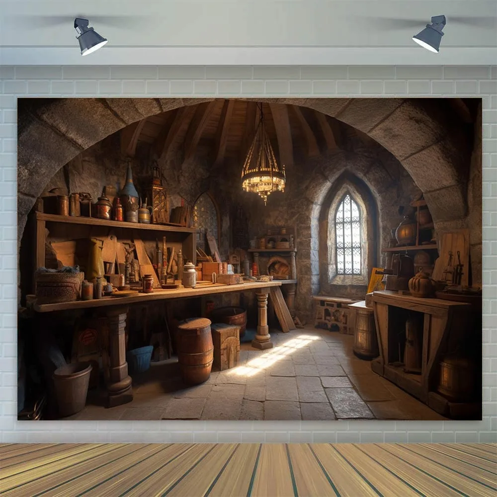 Medieval Fantasy Wizard Wizard Workshop Castle Backdrop Birthday Party Background Magic laboratory Fairy Tale for Photographer