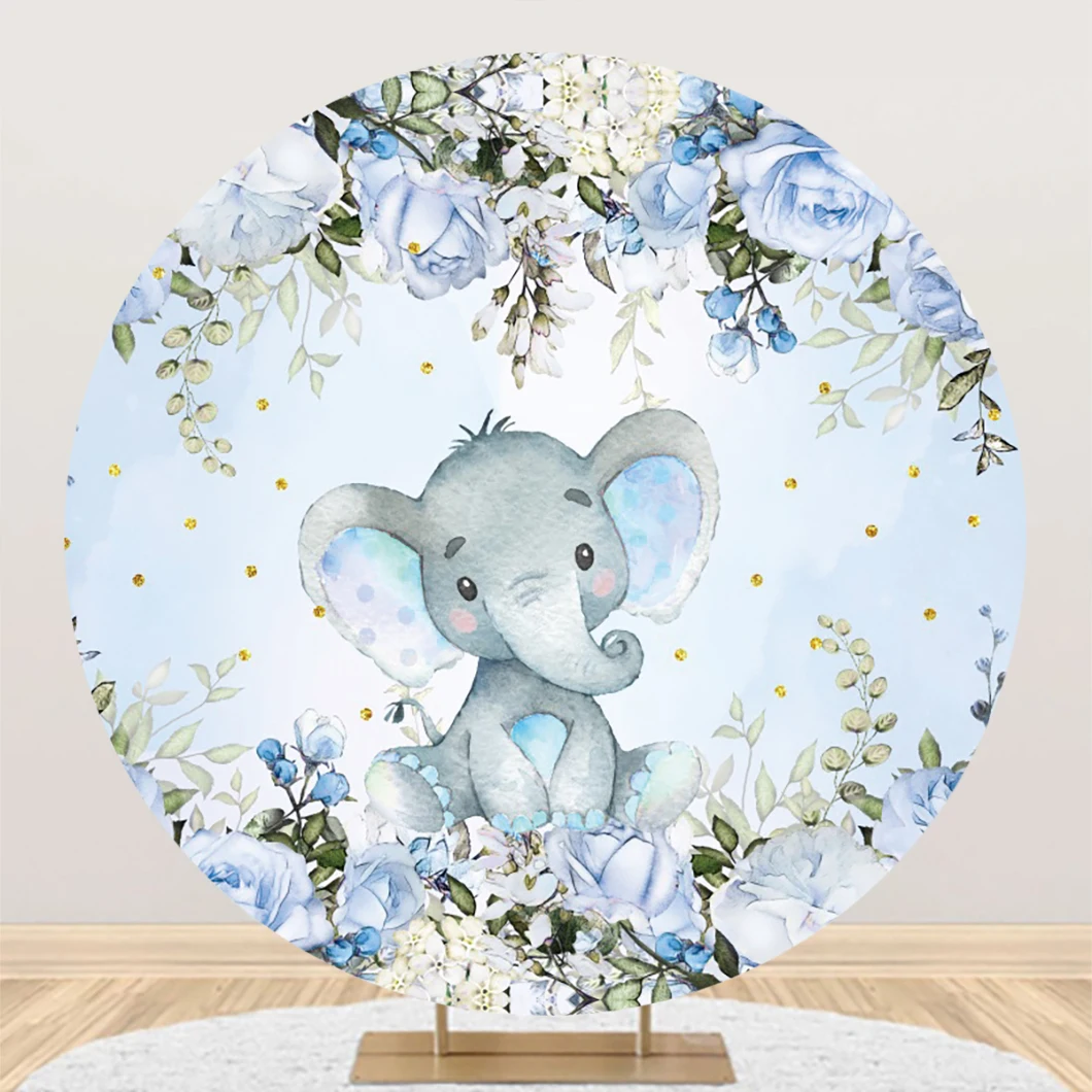 Round Elephant Baby Shower Birthday Photography Backdrops Baptism Party Photo Photographic Circle Background Photo Studio Props