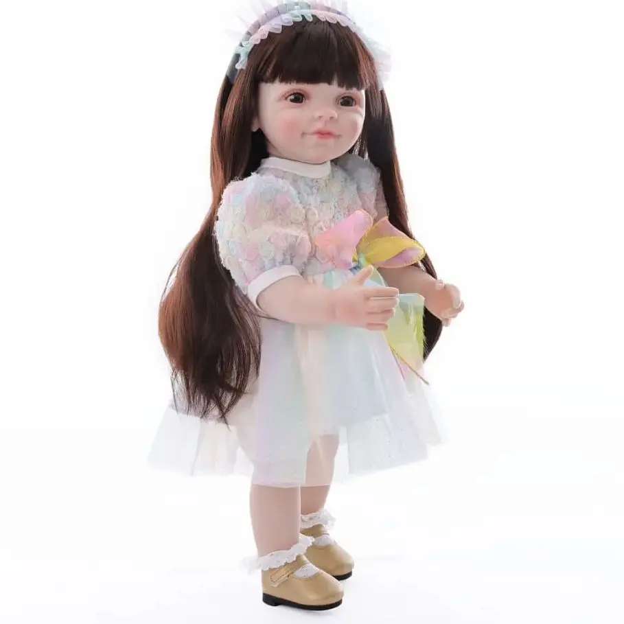 

Кукла-реборн Cloveray 22 дюйма, милая и реалистичная, в радужном платье, из мягкого винила, реалистичная кукла-принцесса, подарок для девочки на день рождения, игрушка