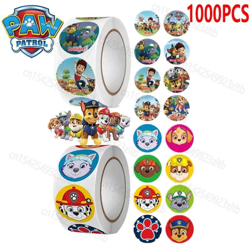 NEW Paw Patrol Stickers Cute Cartoon Chase Skye Marshall Anime Kids School Supplies Teacher Reward Round Sticker Toys Gift