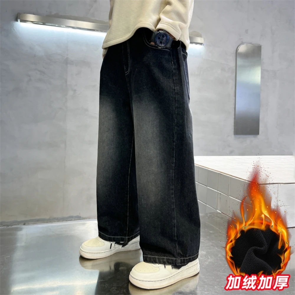 

Boys' Winter Warm Plush Pants - 2024 Autumn and Winter Collection - Middle and Big Kids Loose Denim Wholesale