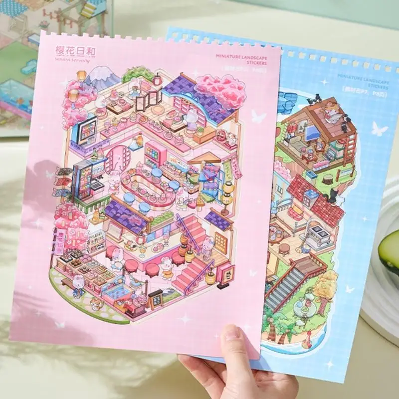 

Dollhouses Decors Sticker PET Sheets 3D Small Scene Craft Project for Kids