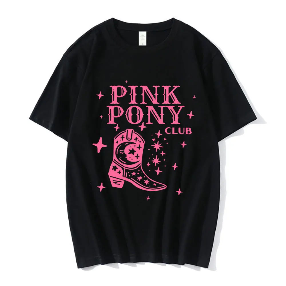 Pink Pony Club Chappell Roan Cowgirl Boots T-shirt Men Women Hip Hop Fashion Country Music T Shirt Cotton T-shirts Streetweawr