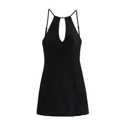 Tangada 2024 Summer Women Black Backless Dress Sleeveless Zipper Female Mini Dresses 6X0302