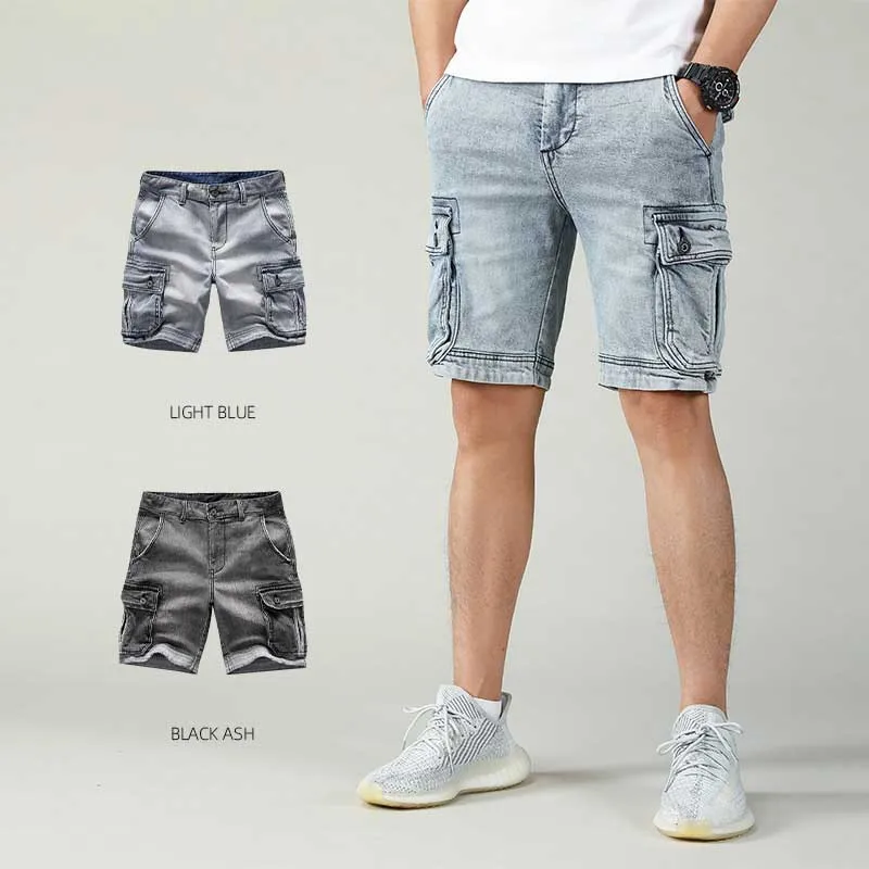 New Fashion Jeans Shorts MeN Casual Denim Cargo Shorts Loose Baggy Streetwear Pockets Boardshorts Clothing