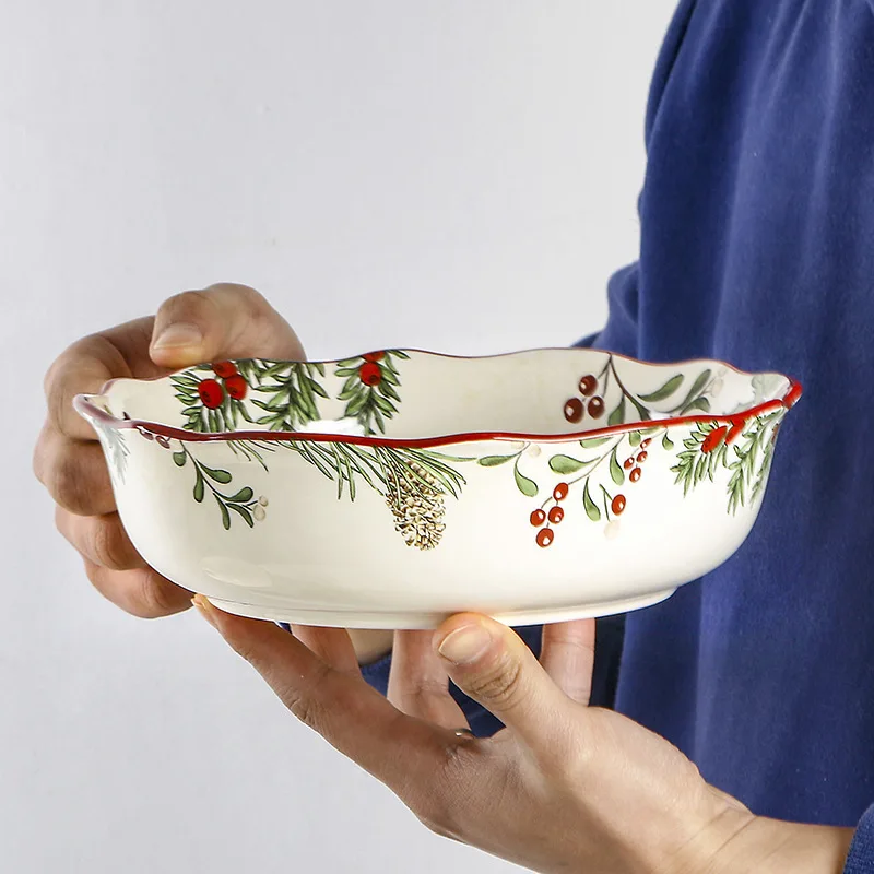 

Миска для фруктового салата в американском стиле, креативная керамическая глубокая тарелка под глазурью, цветная домашняя миска для супа, нерегулярная неглубокая миска