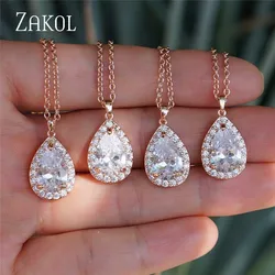Trendy Su Damlası Zirkon Zincir Kolye Kolye Köpüklü Gözyaşı Basit Zirkonya Kristal Düğün Takı Kadınlar Için FSNP3002
