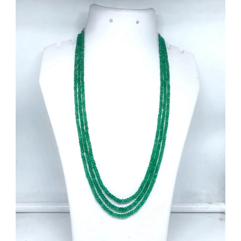 

Emerald Necklace 3 Line 4-5mm Faceted Beads 20 Inch Natural Green Gemstone