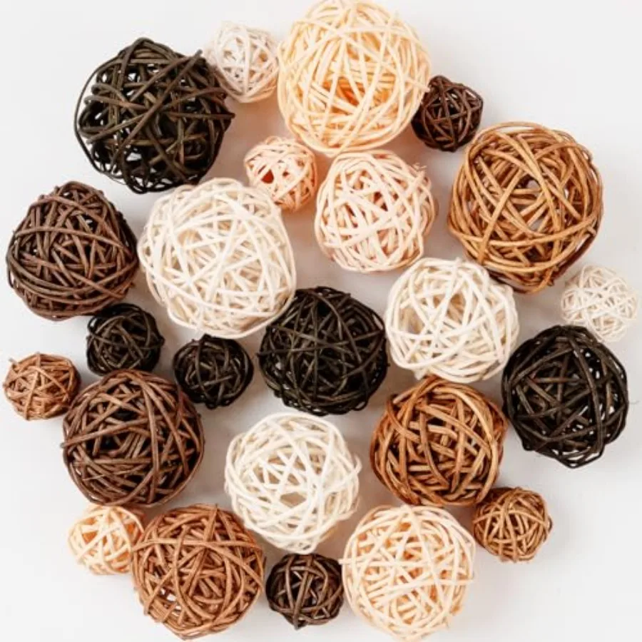 for Bowls Centerpiece, 24Pcs Wicker Rattan Balls Vase Fillers Potpourri Bowl Filler for Home Bathroom Living Dining Room Table