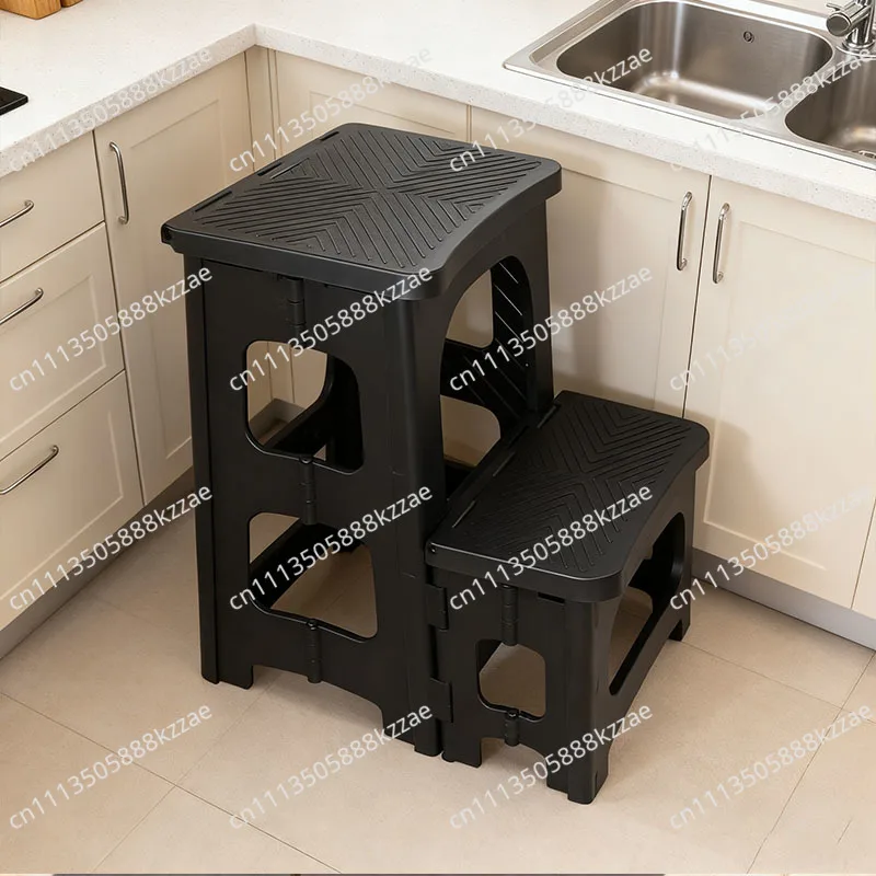 2-Step Folding Stool Plastic Steps Ladder Portable Bedside Step Stool Non-Slip Collapsible Stepstools For Kitchen Home Bathroom