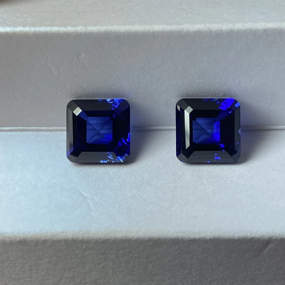 Asscher Cust 9x9mm 5 قيراط ياقوت أزرق ملكي صناعي 34 # اكسيد الالمونيوم الأحجار الكريمة #5