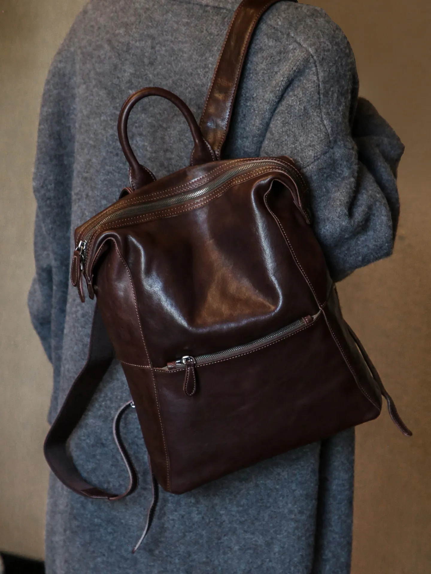 casual daily luxury high quality genuine leather women's backpack simple vintage vegetable tanned cowhide female schoolbag