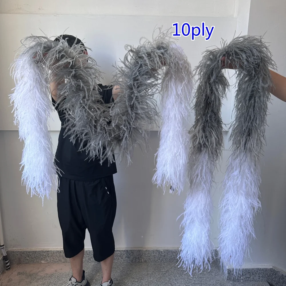 Custom 2M Two Tone Ombre Ostrich Feather Boa 6/10/15/20/30 PLY Fluffy Feathers Shawl for Wedding Party Stage Costume DIY Sewing