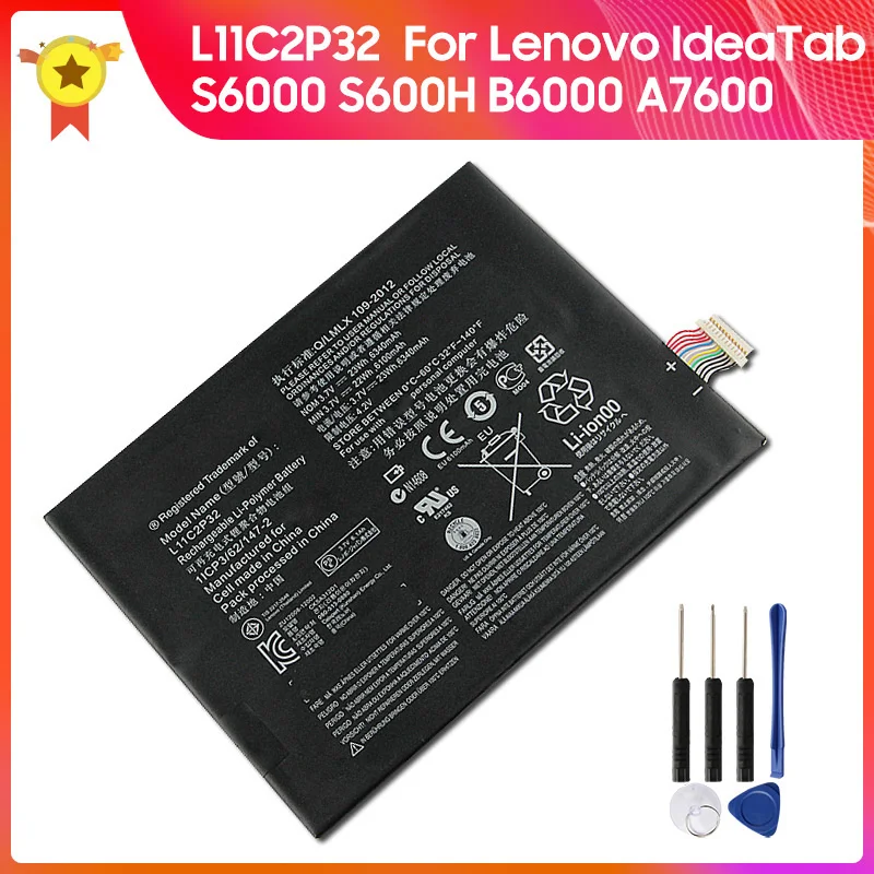 Replacement Battery L11C2P32 L11C2P31 For Lenovo IdeaTab S6000 S600H B6000 A7600 High Quality Batteries 6340mAh 23Wh With Tool