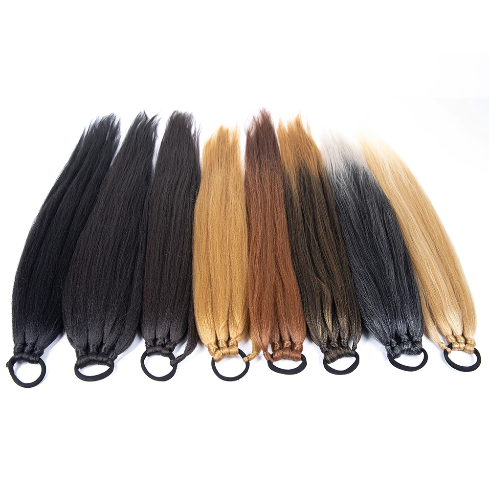 Extensões sintéticas do rabo de cavalo com faixas de borracha, extensões trançadas para mulheres negras, anel do cabelo, 26"