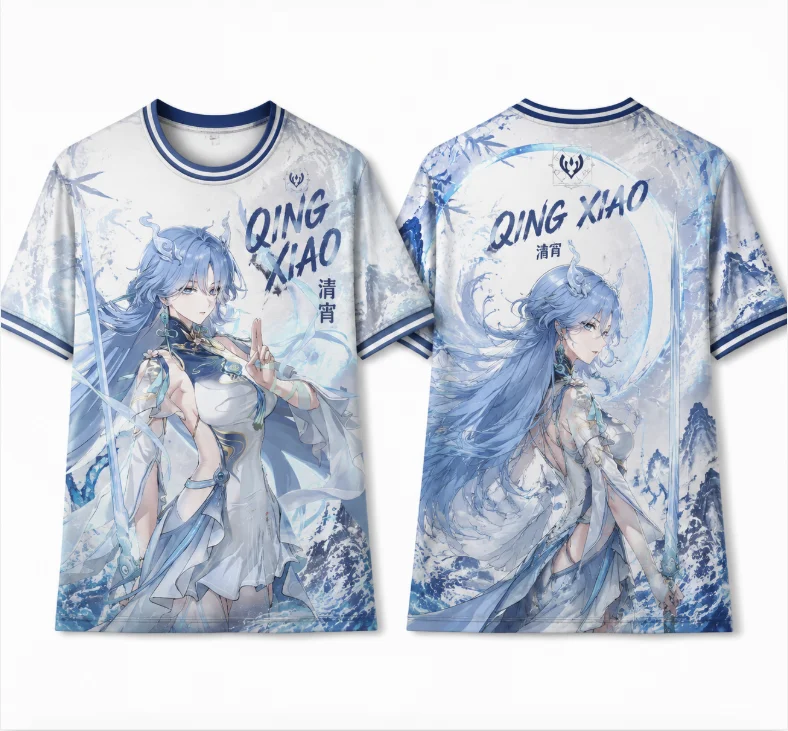 Oriental Water Ink Anime Lady Full Print T-shirt Cool Sword Girl Graphic Short Sleeve Loose Casual Street T Shirt Unisex