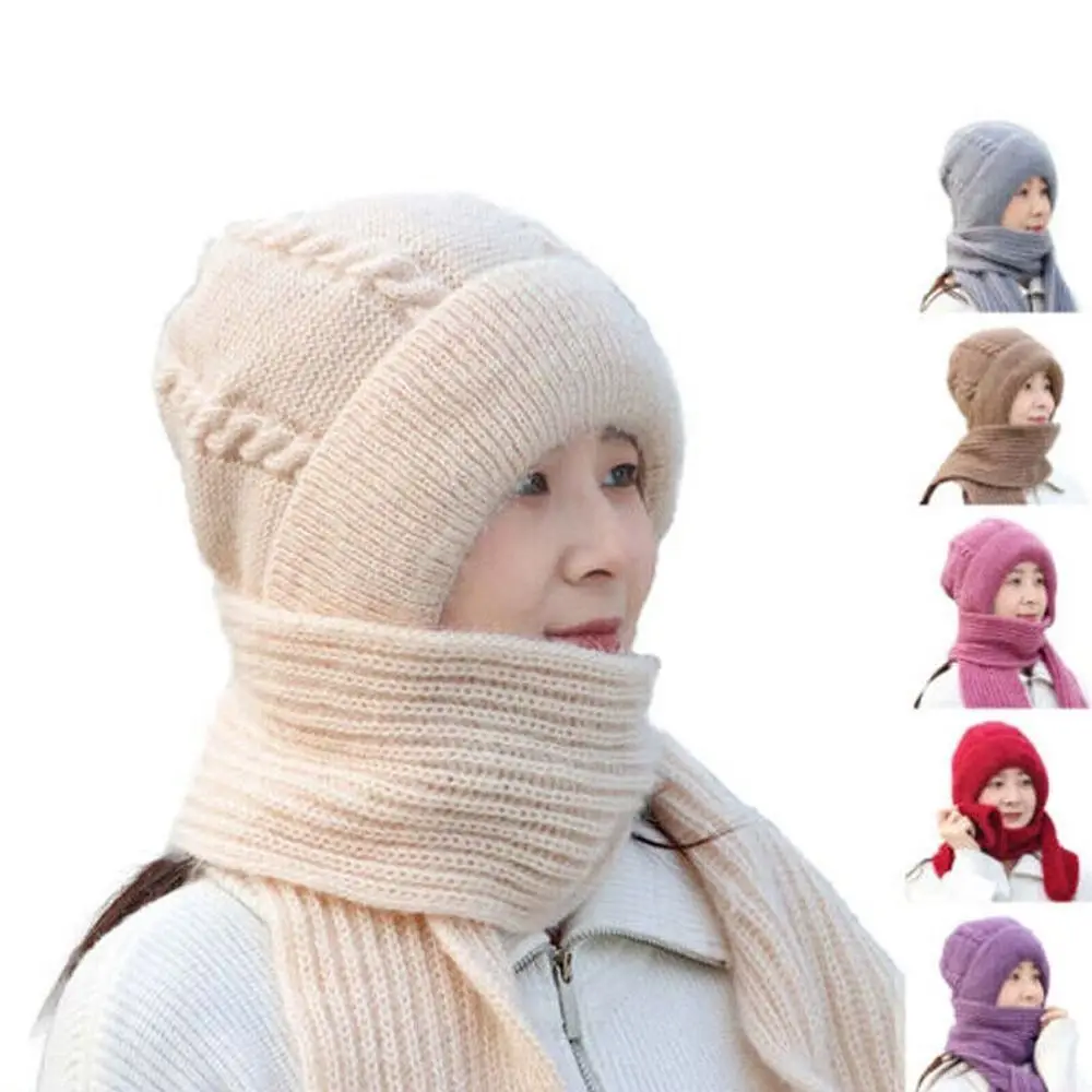 Integrated Ear Protection Windproof Cap Scarf Knitting Thickening Hat Winter Beanie Hat Scarf