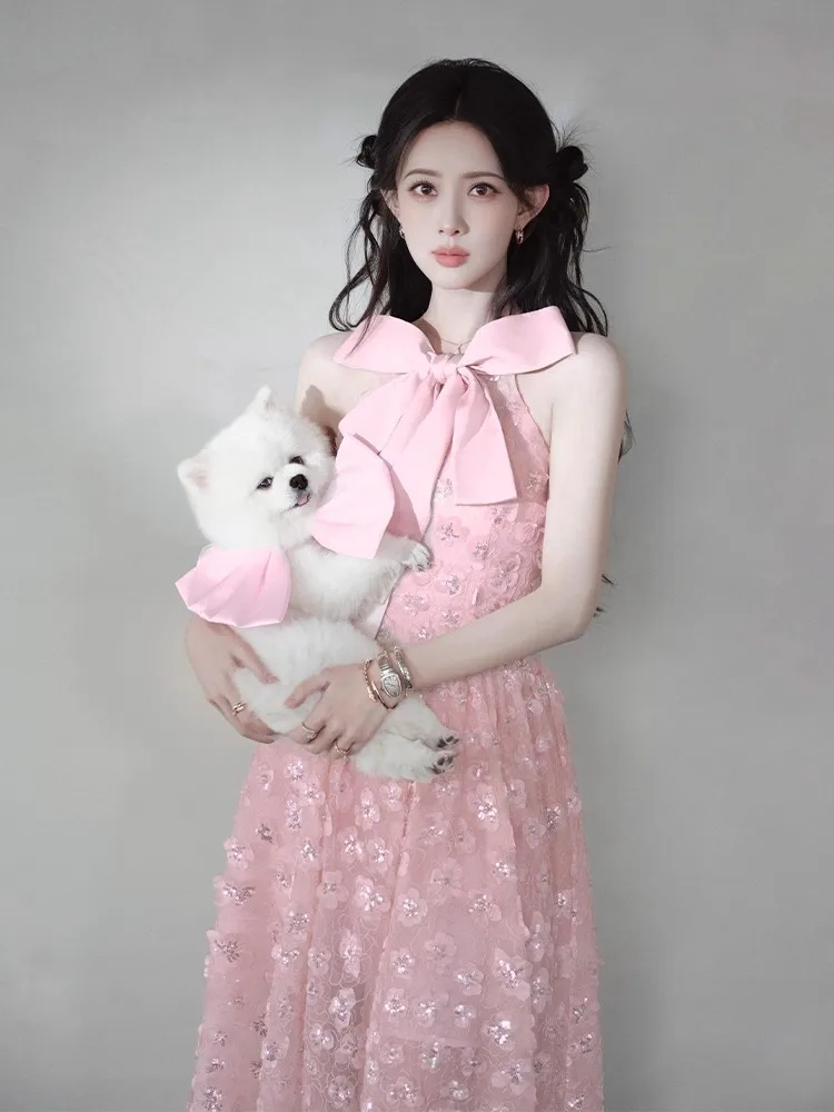 ピンクメッシュドレス女性ストラップノースリーブエレガントなスパンコール刺繍フローラ Vestidos ボディコンハイウエストパーティー服