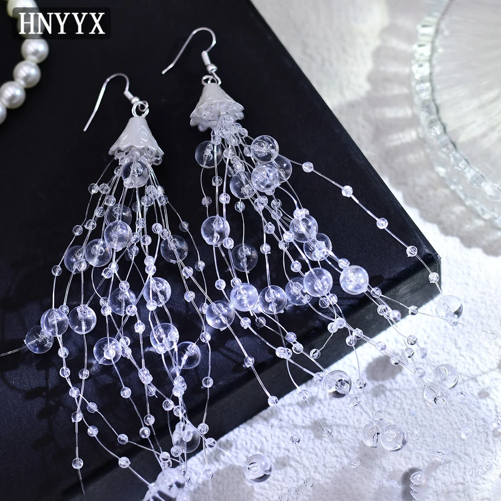 

HNYYX Korean Crystal Earrings for Women Exquisite Flower Long Earrings Geometric Baroque Beaded Drop Jewelry B02