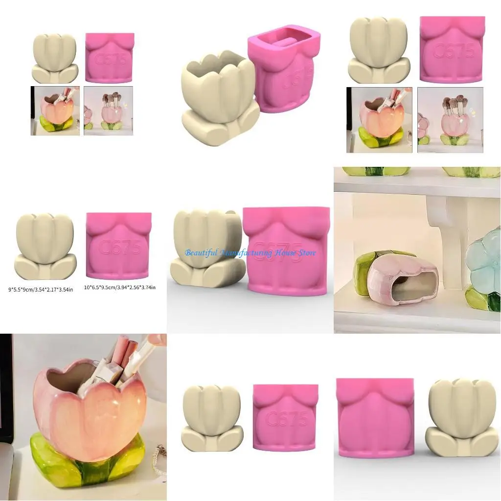 

E56A Flower Pots Silicone Mold Tulips Shaped Vase Pen Holder Mould Decorations