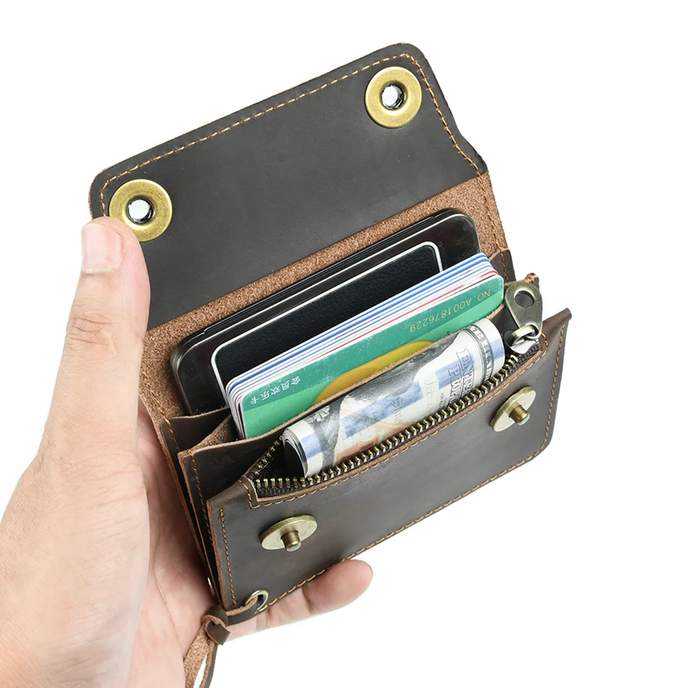 

Genuine Leather Mini Purse Small Fanny Pack with Snap Closure, Leather Zipper Pocket Wallet ID Card Holder for Women Men
