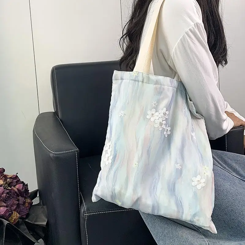 Modische chinesische Stickerei-Malerei, kleine frische Canvas-Tasche, Damen-Umhängetasche, Handtasche, Westentasche – Detail 3