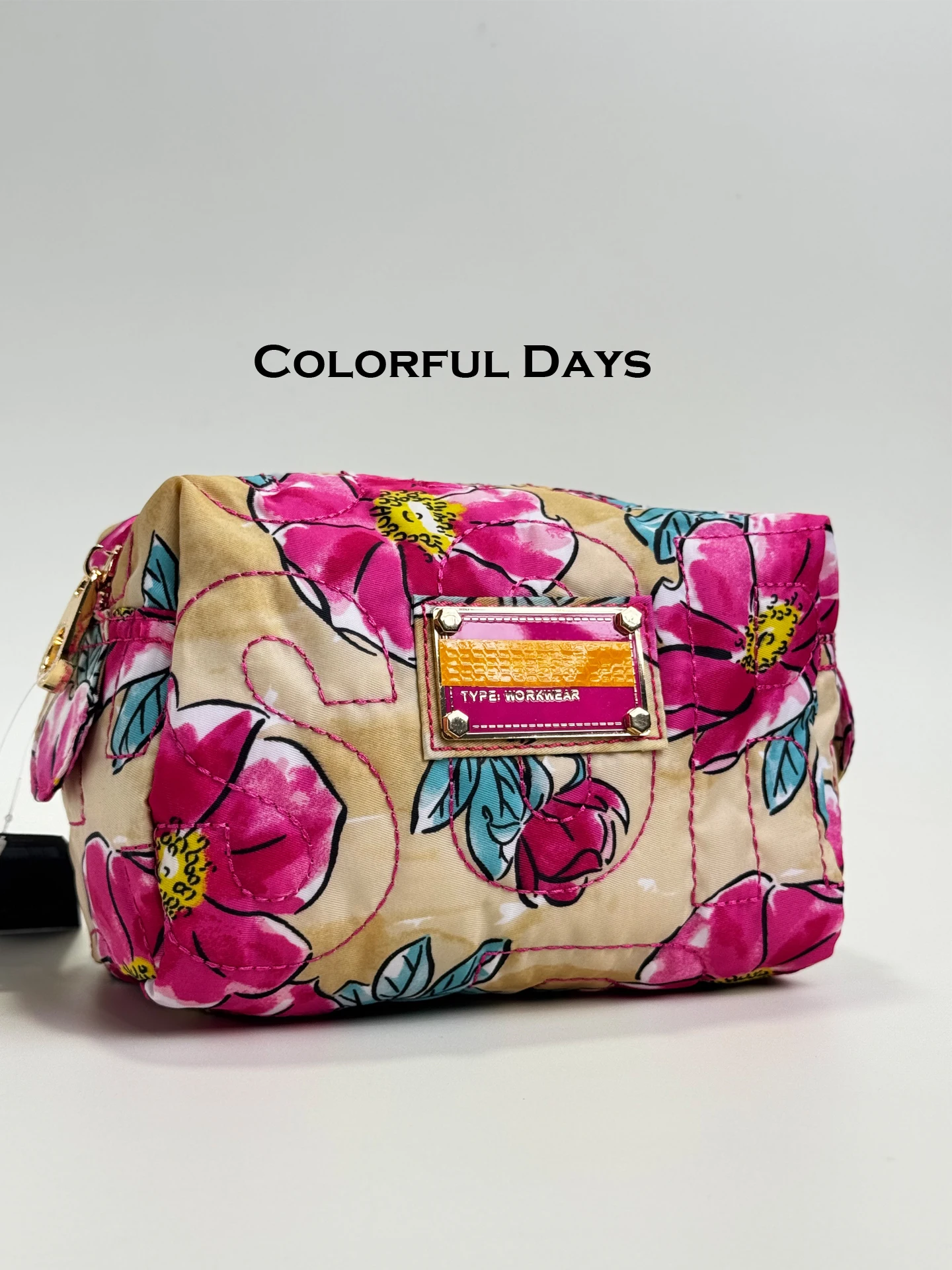 Fashionable Floral Print Handbag Portable  Dumpling Cotton Makeup Bag Women's Storage Pouch Original Design Square Shape