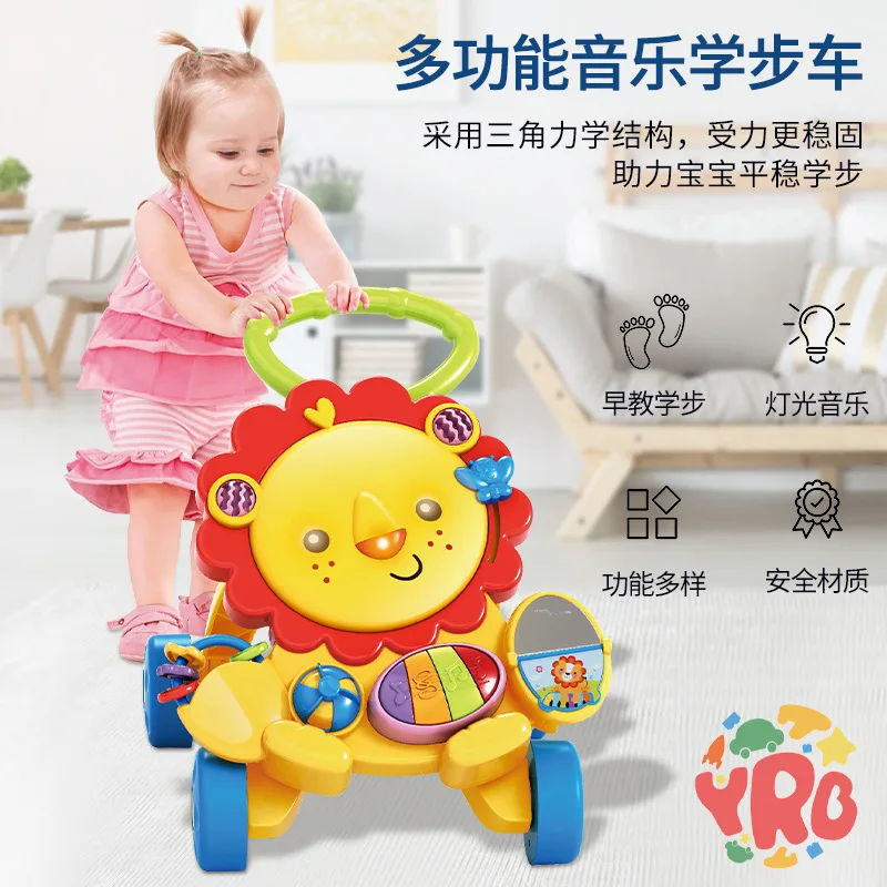 Multi functional lion walker baby anti roll music hand sliding driving toy early education puzzle