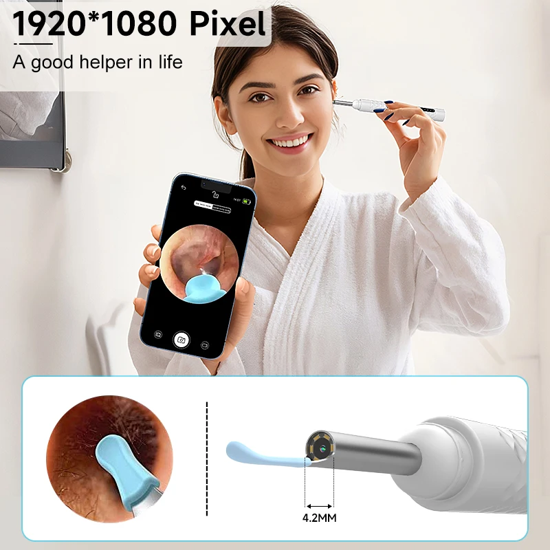 WIFI Visual Otoscope Camera HD1080P 4.2MM Lens Ear Sticks Earpick Ear Spoon Wireless Endoscope Health Care For Iphone Android