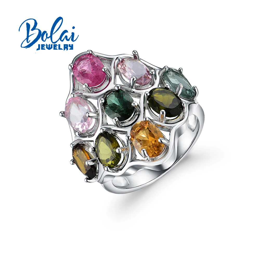 

Multi-color tourmaline big rings 925 sterling silver with natural gemstone fine jewelry for woman anniversary or daily wear