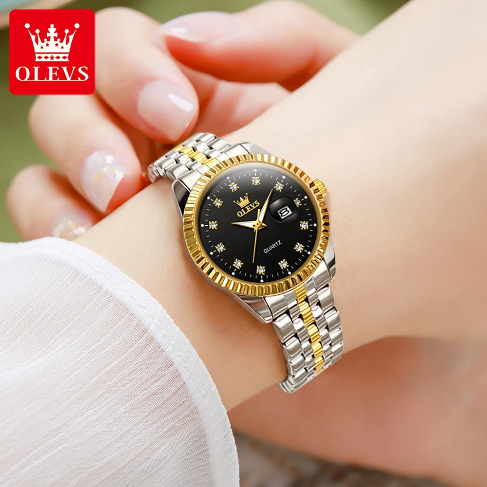OLEVS 5526 Women Watch Original Quartz Wristwatch Stainless Steel Ladies Date Watch Waterproof Luminous Bracelet Set Reloj