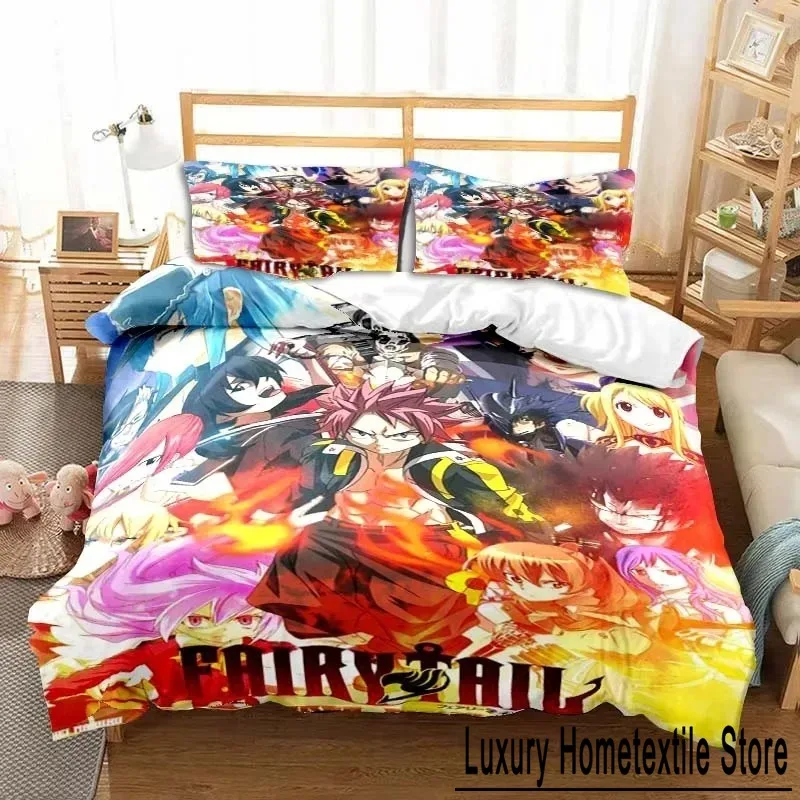 3D Anime Fairy Tail Bedding Set Bed Three-piece Set Duvet Cover Single Double Bed Queen Size Duvet Cover Set Adult Boys Bedroo