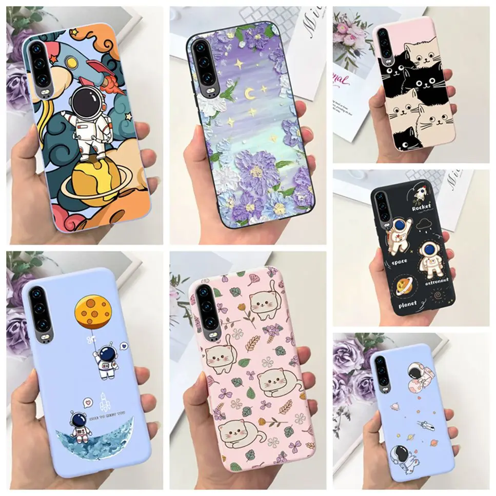 New For Huawei P30 ELE-L29 Case Cartoon Cat Astronaut Soft Silicone Cover For Huawei P30 Pro VOG-L29 Shockproof Phone Case Funda