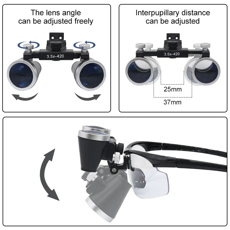 Head Wearing Dental Loupe Ultralight Binocular Magnifier Dentist Surgical Dental Glasses for Dental Surgery Angle Adjustable