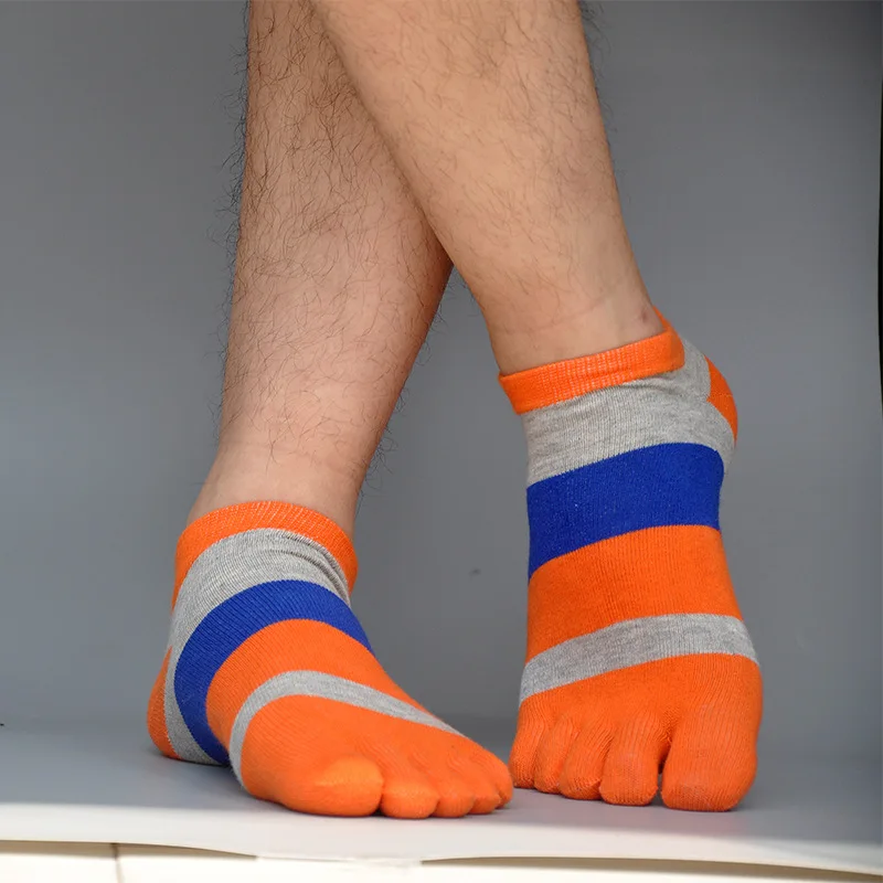 5 Pairs Colorful Striped Socks with Fingers for Men Boys Ankle Cotton Casual Sweat-absorbing Deodorant Invisible Socks Five Toed