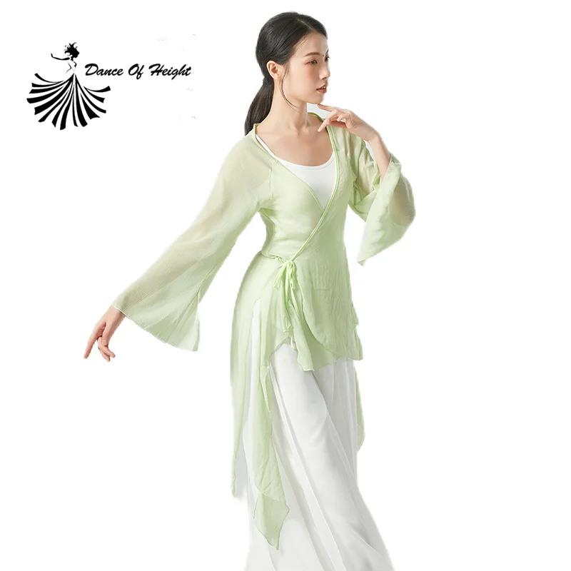 Long Sleeve Chiffon Cardigan Classical Dance Practice Clothes Loose Chinese Folk Dancer Stage Show Wear Transparent Flowy Dress