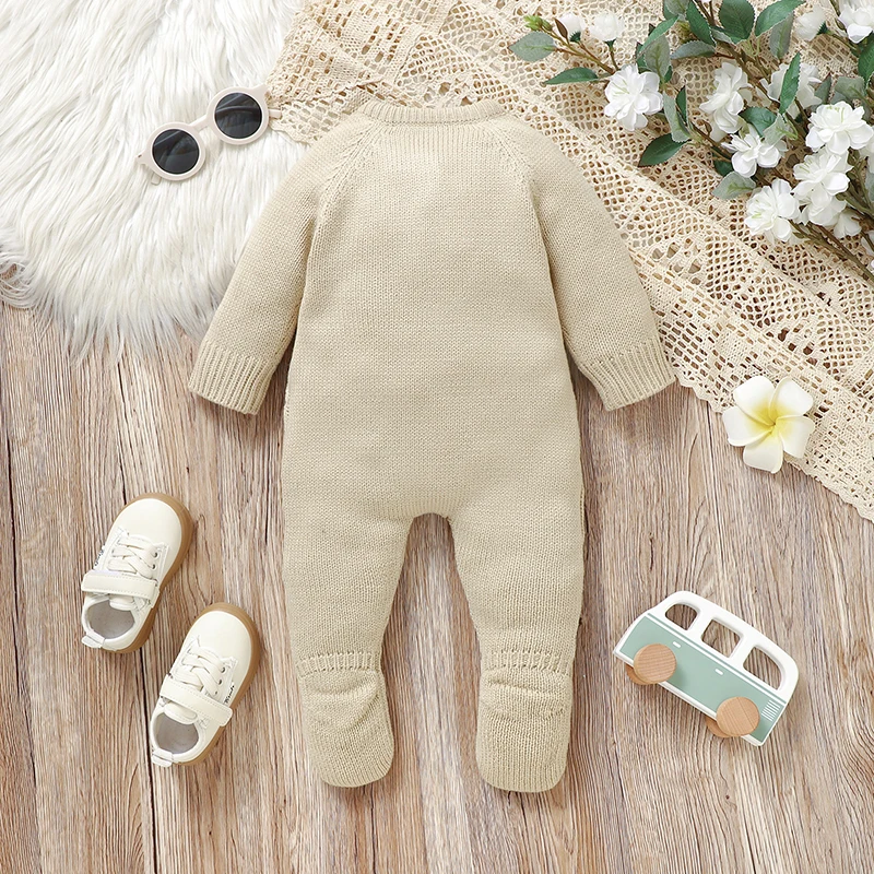 Beige Baby Rompers Long Sleeve Knitted Newborn Netural Jumpsuits Autumn Winter Infant Boy Girl Sweaters Clothes Toddler Playsuit
