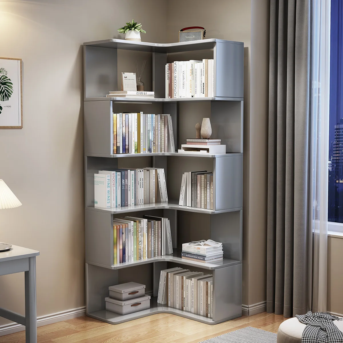Solid Wood Corner Bookshelf Floor Bookcase Shelf Wall Corner Locker Small Apartment Student Household Storage Rack