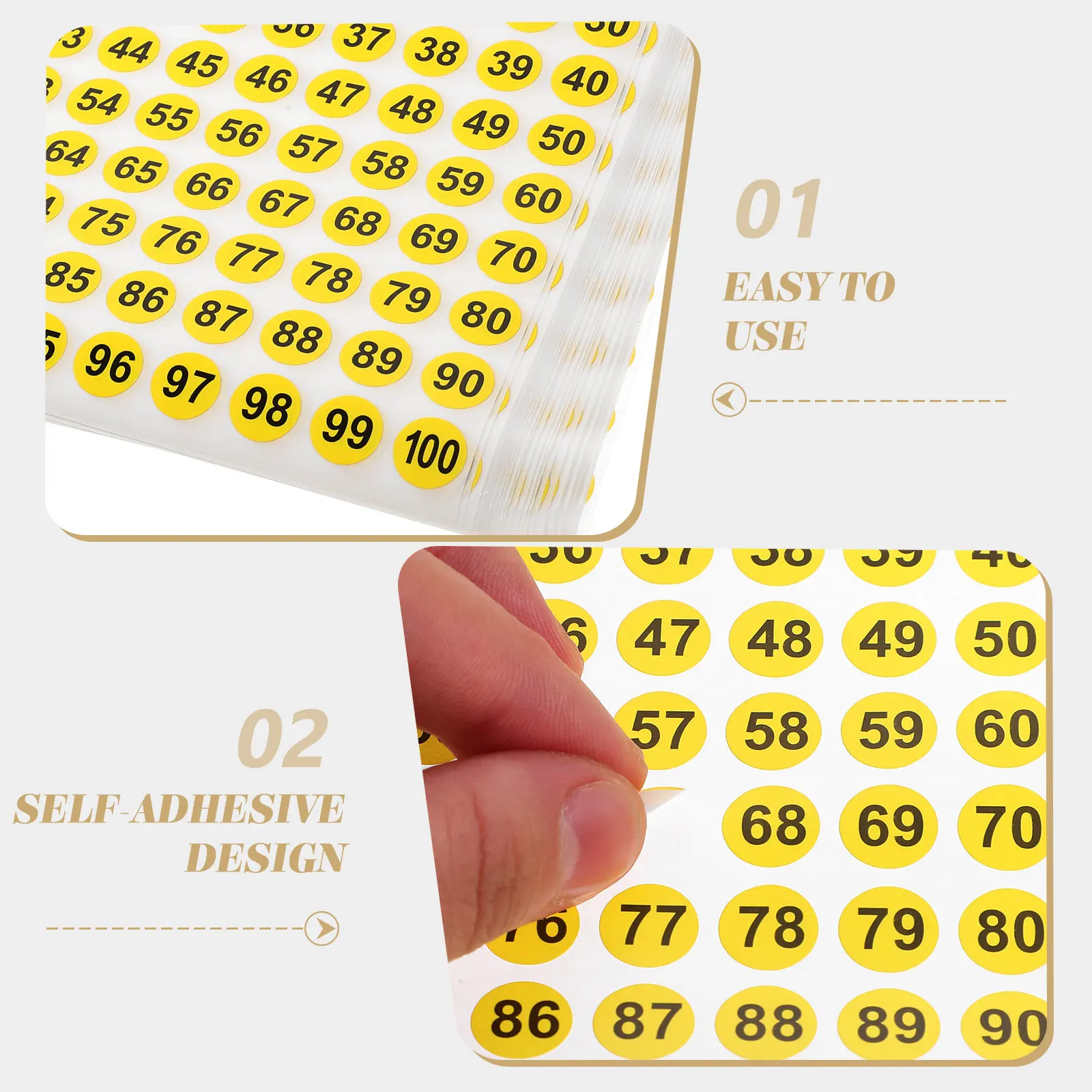 

100 Sheets Waterproof Numbered Stickers Round Digital Design Self-Adhesive Classification Labels for Office Classroom Storage