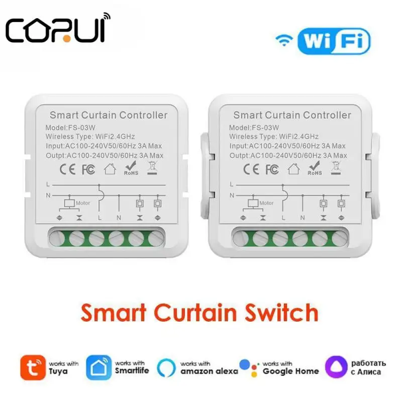 

CORUI Tuya WiFi Smart Curtain Switch For Roller Shutter Blind Motor Rolling Shutter Doors APP Control Support Alexa Google Home