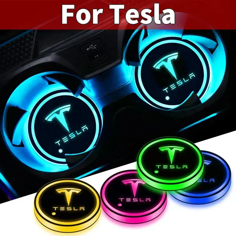 

Car Cup Holder LED Light Car Cup Pad Colorful Light Coaster For Tesla model 3 model X Y style MODEL S ROADSTER Car Accessories