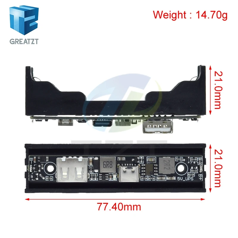GREATZT DC 5V 18650 Lithium Battery Charger Board DC-DC Step Up Booster UPS Converter Charging Backup Power Supply