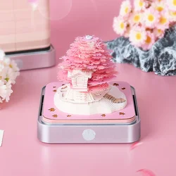 Omoshiroi Block Artistic Notepad 3D Calendar 2025 Sakura Tree Desk Calendar With Led Paper Art 3D Memo Pad Kawaii Christmas Gift