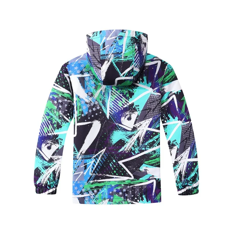Dubbped Boys Color Block Fleece Lining Zip Up Hooded Jackets Raincoat Windbreaker Outerwear Kids Clothes Rain Jacket3-12Y