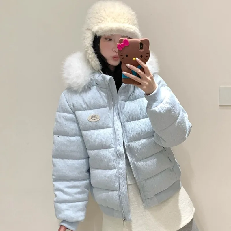 2026 Winter New Korean Winter Jacket Parkas Large Fur Collar Hooded Coats Female Loose Student Short Cotton-padded Clothes