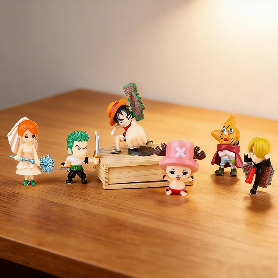 6 Figuras de PVC de la Serie One Piece de Bandai: Luffy, Chopper, Usopp, Sanji, Zoro, Mini Muñecos de Anime, Adornos para Pasteles