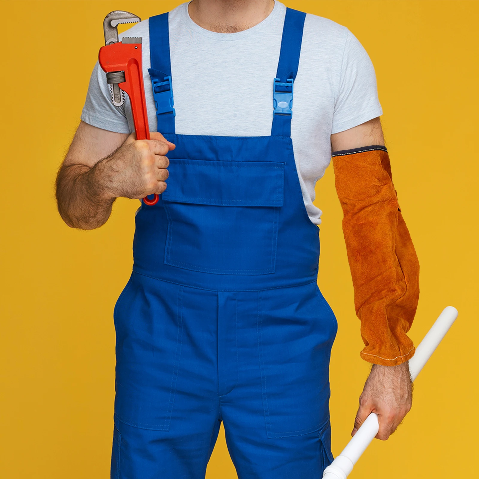 

1Pair Welding Arm Sleeves Cowhide High-Temperature Resistant Flame Resistant Protective Sleeves for Sparks Burn Protection Work