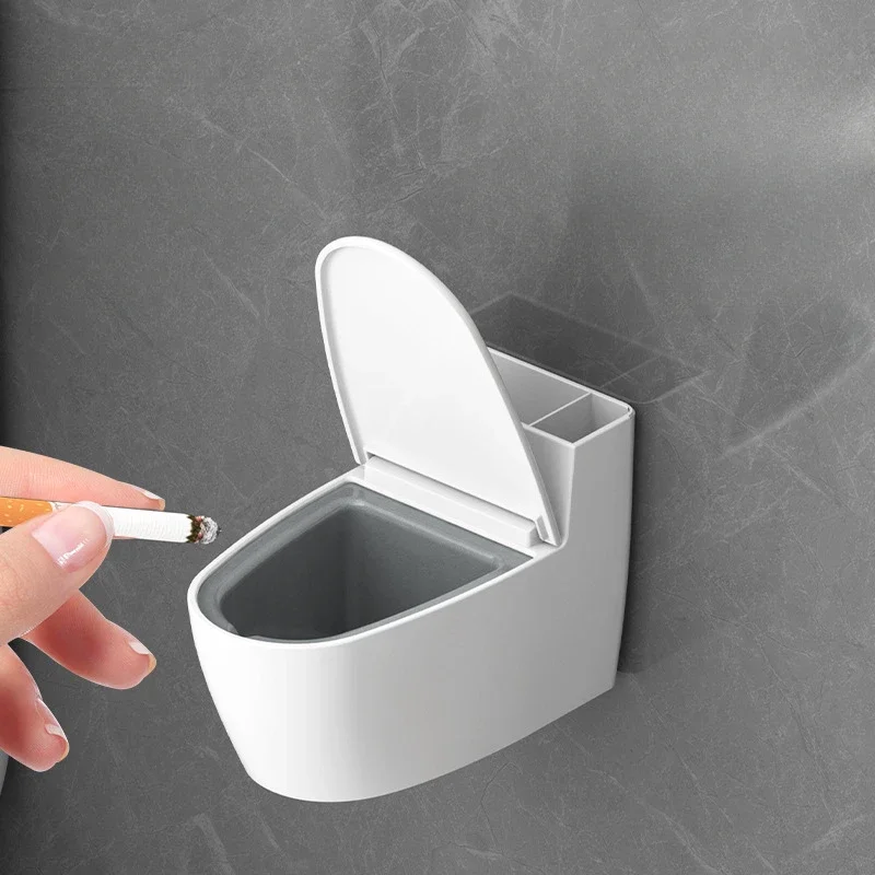 

Creative Toilet Ashtray Home Bathroom Storage Cigarette Case with Lid Wall-mounted Plastic Ashtray Suitable for Home Office Use