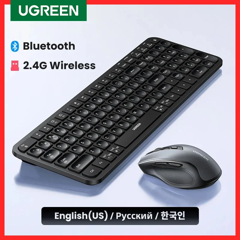 

UGREEN Keyboard Wireless Bluetooth & 2.4GHz Russian/Korean/English Keycaps for Laptop MacBook iPad PC Tablet Bluetooth Keyboard